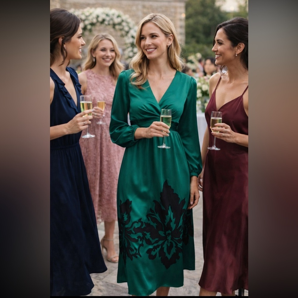 🎊SUPER RARE🎊LAST ONE🎊Anthropologie NWT Nikasha Embroidered Satin Dress Size M.